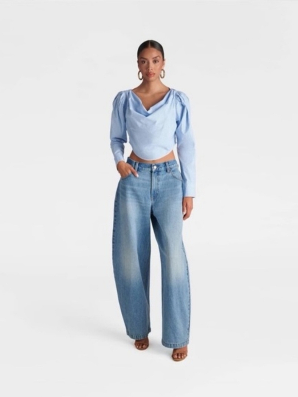 KBB by KAHLANA Women's 'The Balloon Cropped Top Blue/White Striped Size S - Picture 3 of 3